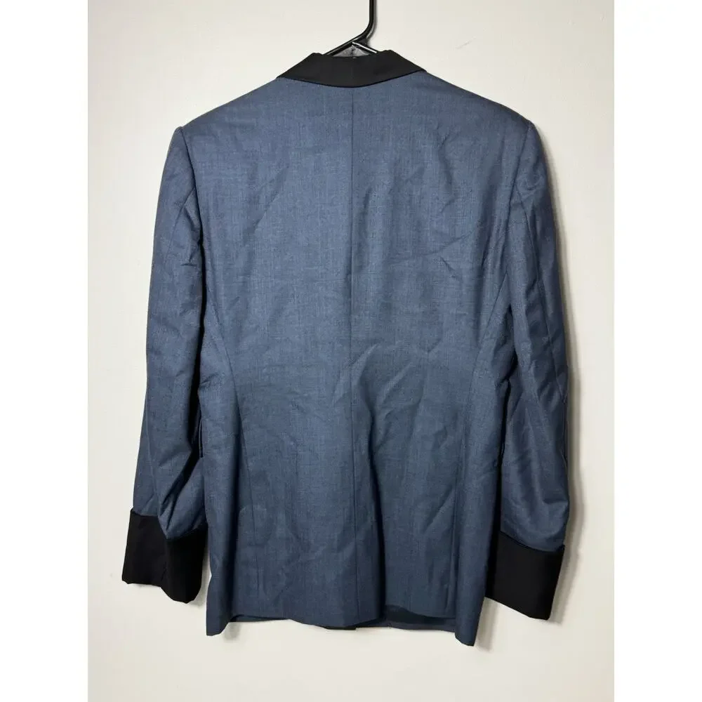 Vintage 80s Blue Blazer Contrast Black Collar Cuffs Montalvo Tailored Unisex M